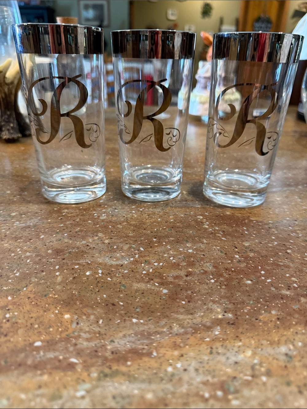 Monogram 'R' Silver-Trim Glass Tumbler - Set of 3